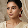 Kundan Polki Red Stone Drop Earrings