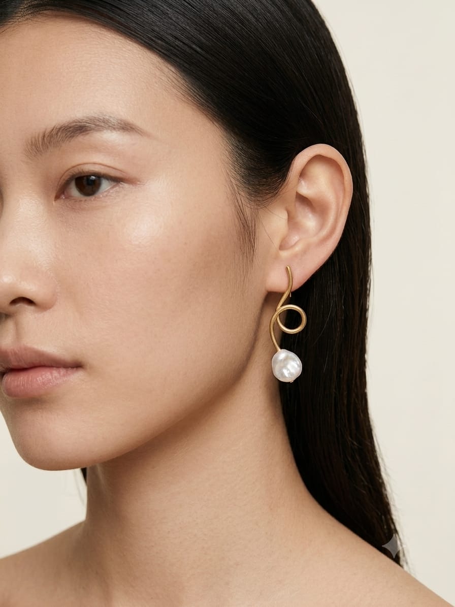 Gold Pearl Spiral Earrings |  JIWALS