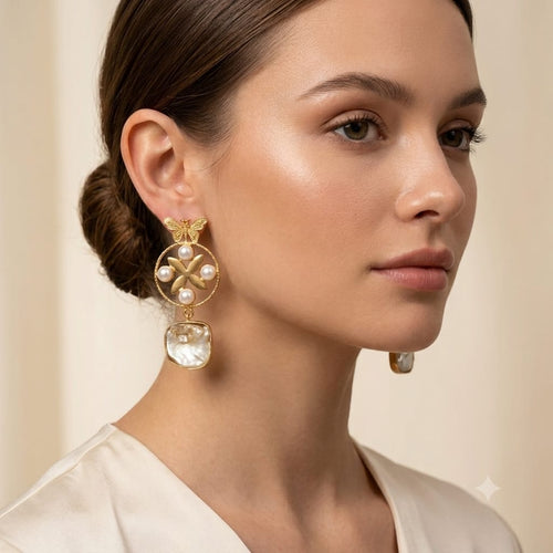 Butterfly Pearl Drop Earrings
