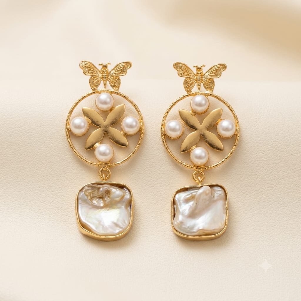 Butterfly Pearl Drop Earrings