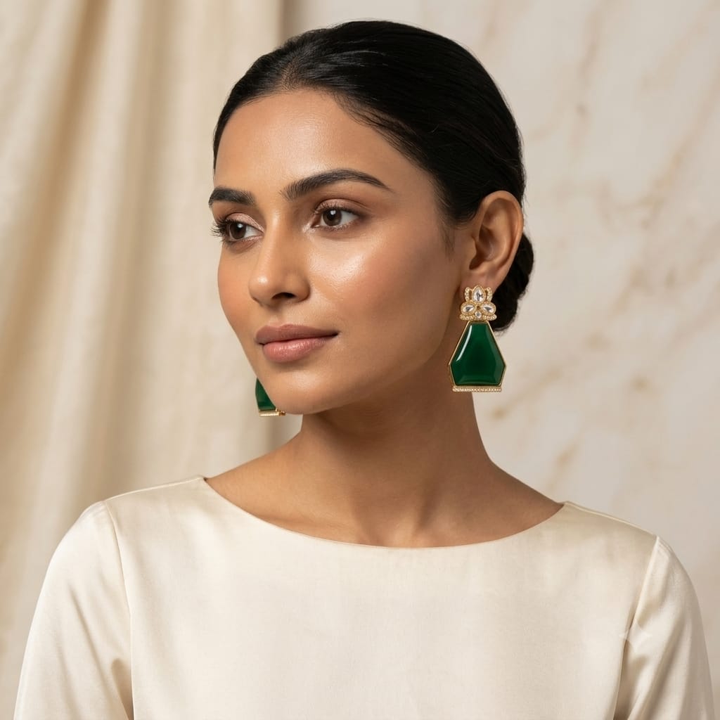 Emerald Green Kundan Drop Earring