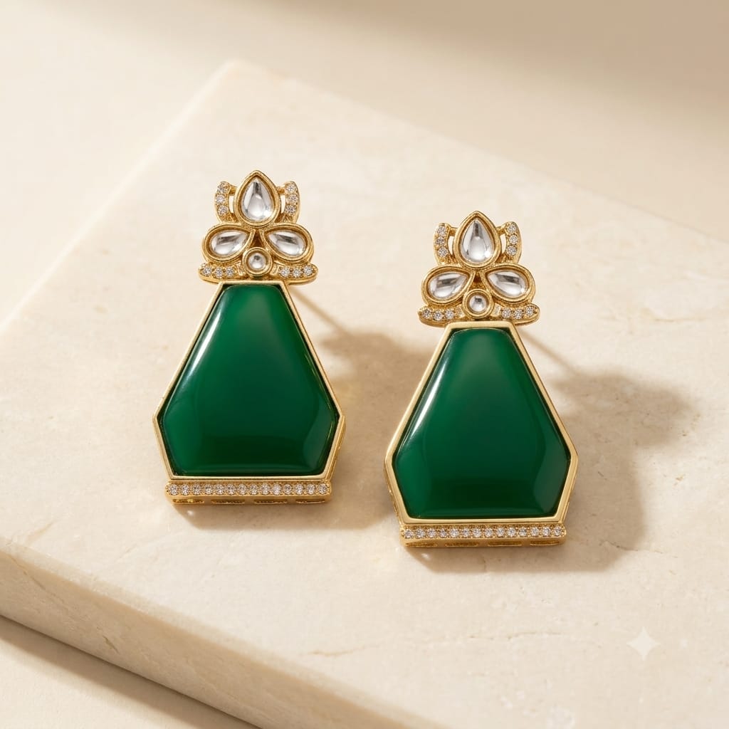 Emerald Green Kundan Drop Earring