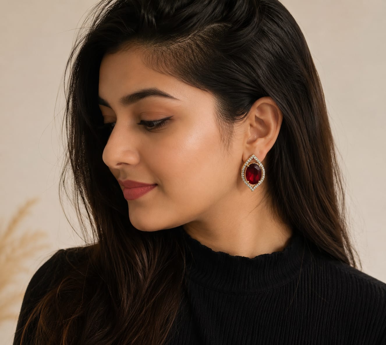 Maroon  Crystal Stud Earrings