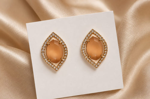 Beige Crystal Stud Earring