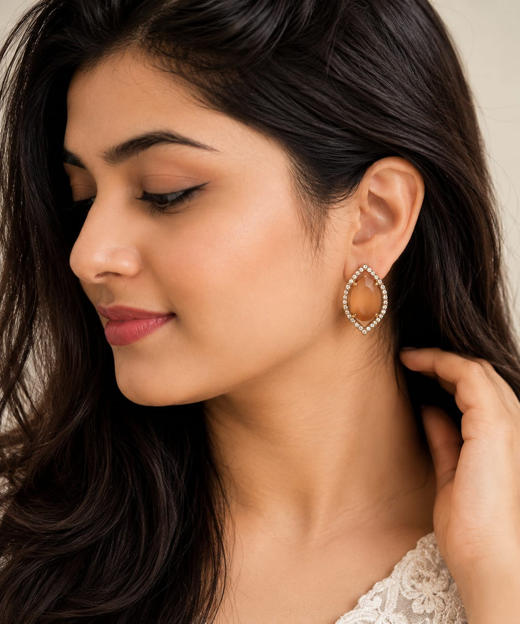 Beige Crystal Stud Earring